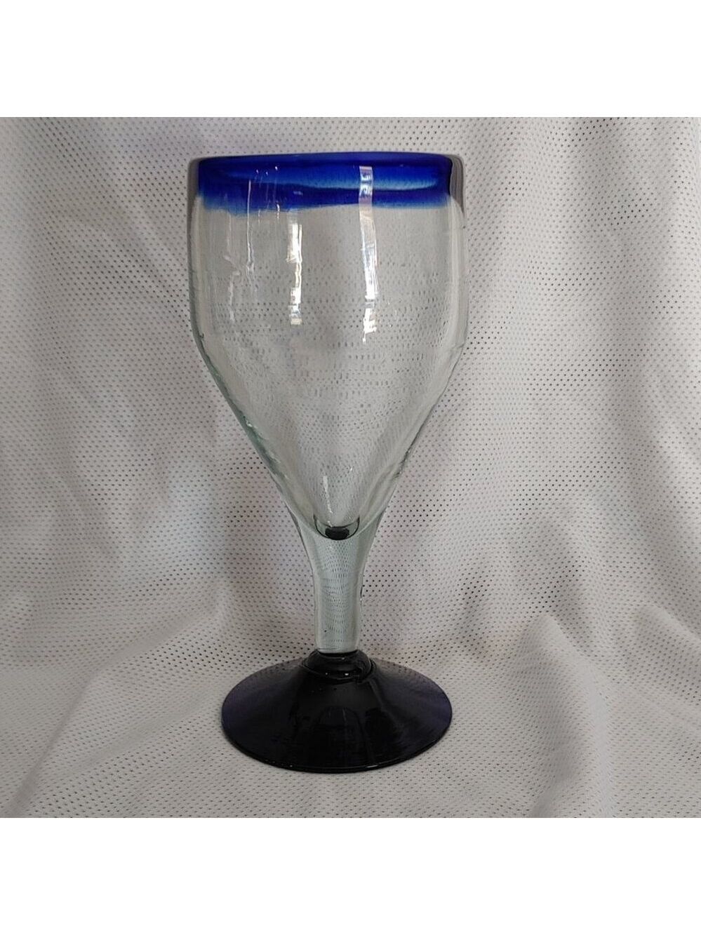 Hand Blown Wine Glass - Cobalt Blue Rim & Base